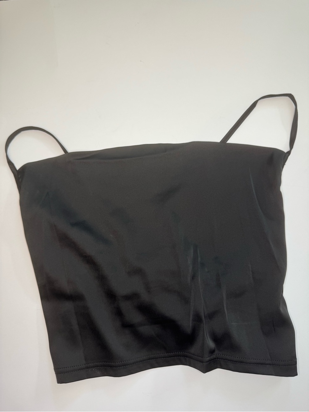 Parisian Works Black Satin Spaghetti Strap Crop Cami